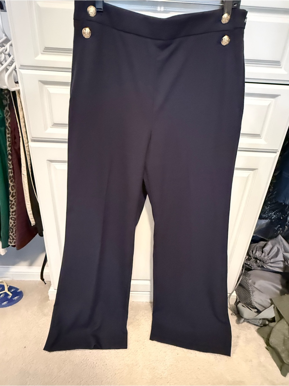 Ann Taylor Navy Wide-Leg Pants with Gold Buttons